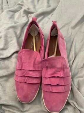 Toms Pink Suede Layered Ruffle Slip-On Loafers